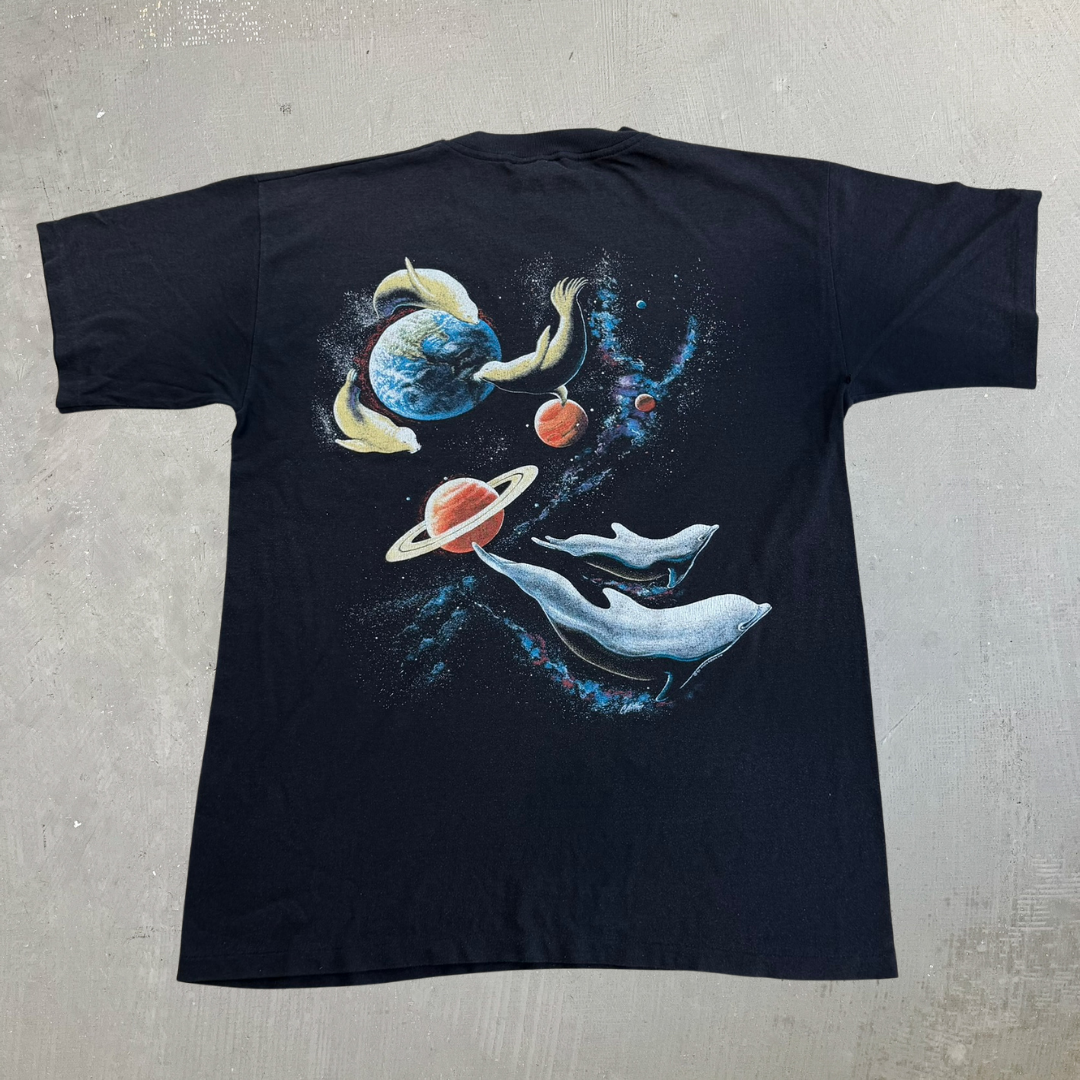 J- Vintage '90 Harlequins Animals In Space Graphic Single Stitch Tee - L