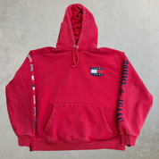 J- Vintage 90s Tommy Hilfiger Jeans Embroidered Text & Logo Hoodie - L