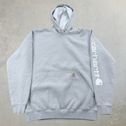 J- Carhartt Text Sleeve Grey Hoodie - M