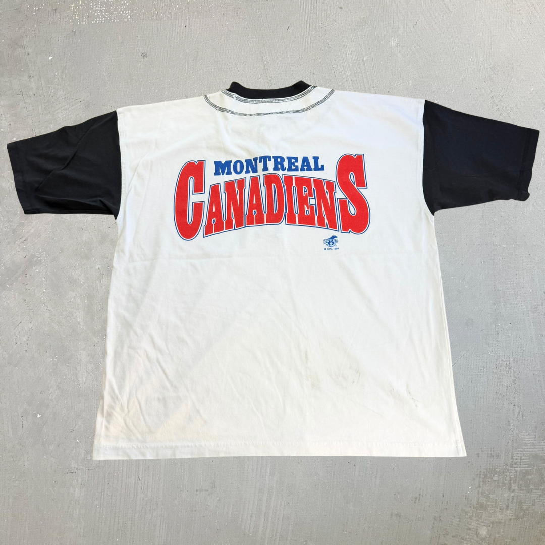 J- Vintage '94 Montreal Canadiens NHL Logo & Text Henley Tee - M