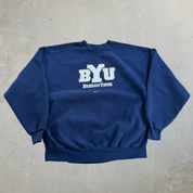 J- Vintage '99 Nike Team Brigham Young Text Crewneck - L