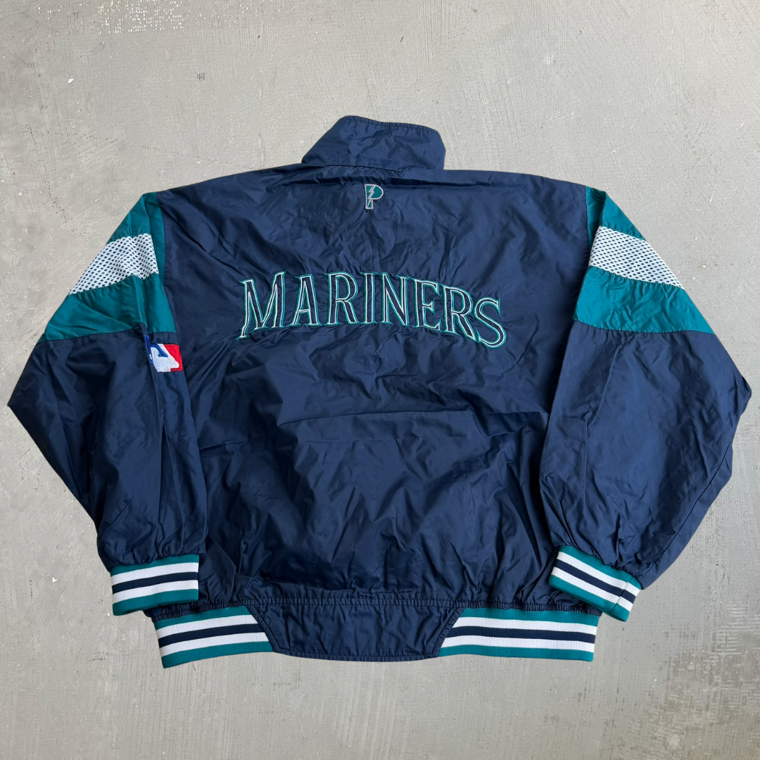 J- Vintage 90s Seattle Mariners MLB Pro Player Tag Embroidered Logo Zip Up Lightweight Jacket - XL