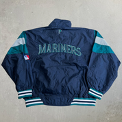 J- Vintage 90s Seattle Mariners MLB Pro Player Tag Embroidered Logo Zip Up Lightweight Jacket - XL