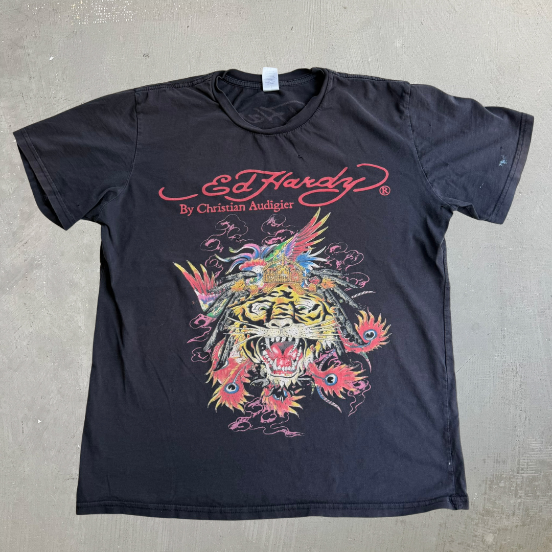 J- Vintage Ed Hardy Tiger & Crown Text Graphic Tee - M – HG VINTAGE