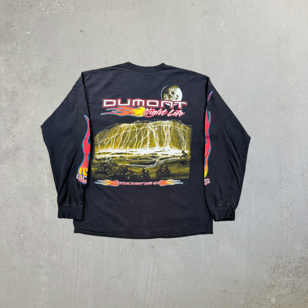 F- Vintage Dumont Night Life Flames Graphic Long Sleeve Tee