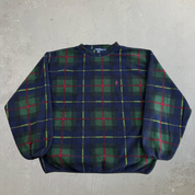 Vintage 90s Nautica Embroidered Logo Plaid Pullover Polar Fleece - XL