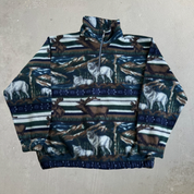 J- Vintage Daniel David Wolves & Moose All Over Print Quarter Zip Polar Fleece - XL