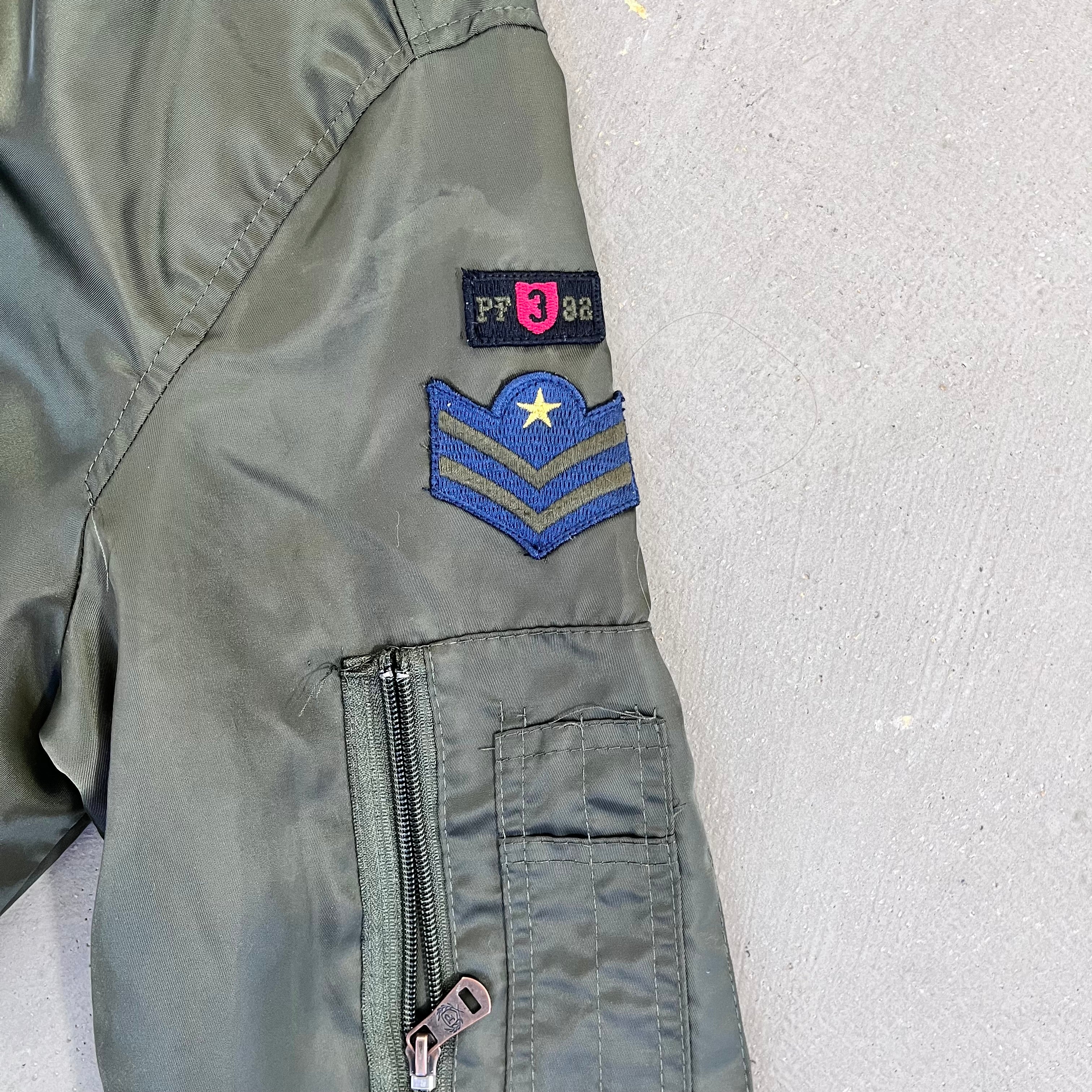 D- Vintage 1992 Phat Farm Satin Bomber Jacket w/ Patches