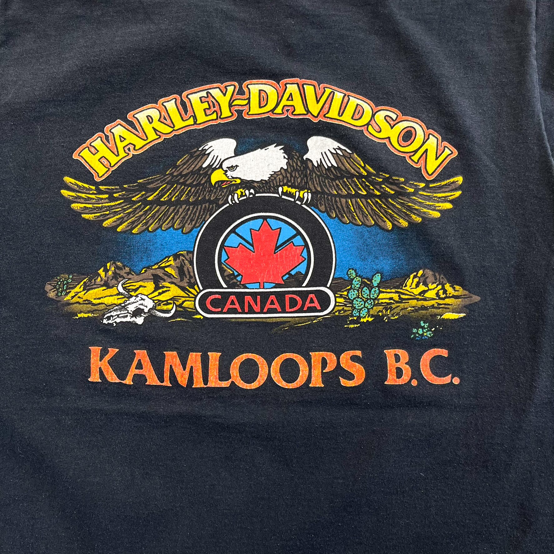 F- Vintage '92 Harley Davidson Kamloops BC Canada American Born & Breed Single Stitch Tee