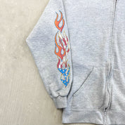 F- Vintage '01 Harley Davidson Oakland Flames Sleeves Zip Up Hoodie