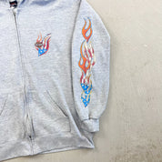 F- Vintage '01 Harley Davidson Oakland Flames Sleeves Zip Up Hoodie