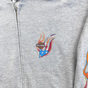F- Vintage '01 Harley Davidson Oakland Flames Sleeves Zip Up Hoodie