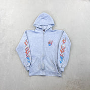 F- Vintage '01 Harley Davidson Oakland Flames Sleeves Zip Up Hoodie