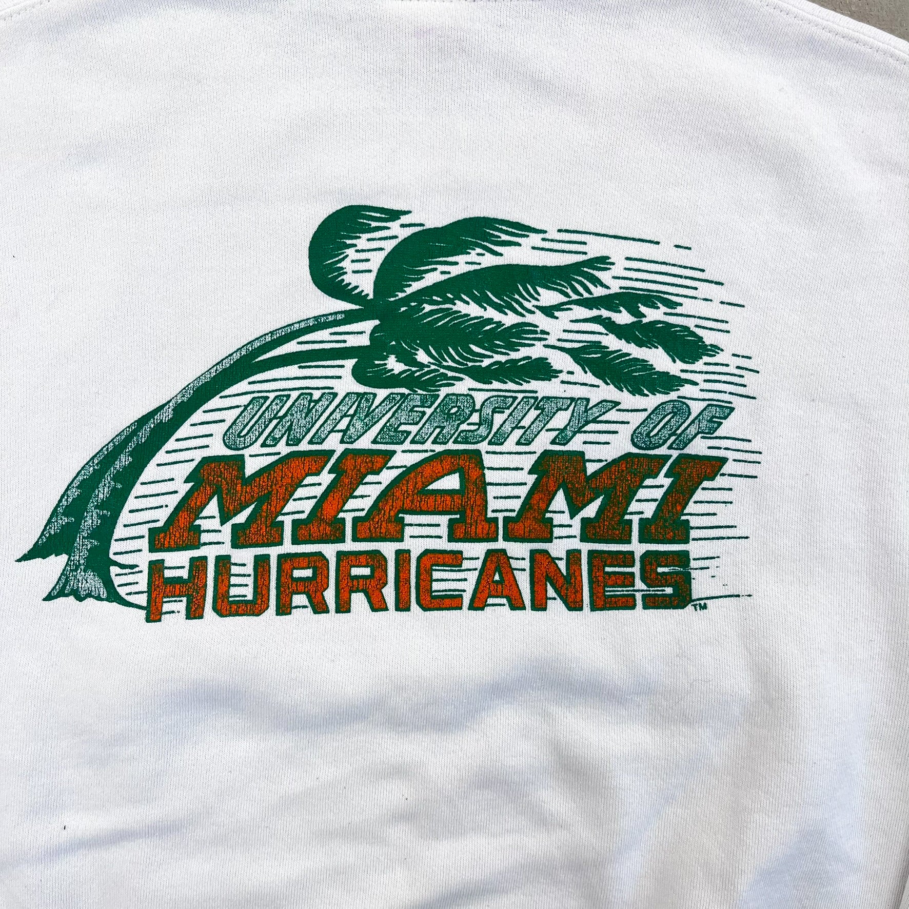 F- Vintage '89 University Of Miami Hurricanes Mascot & Text Lee Crewneck