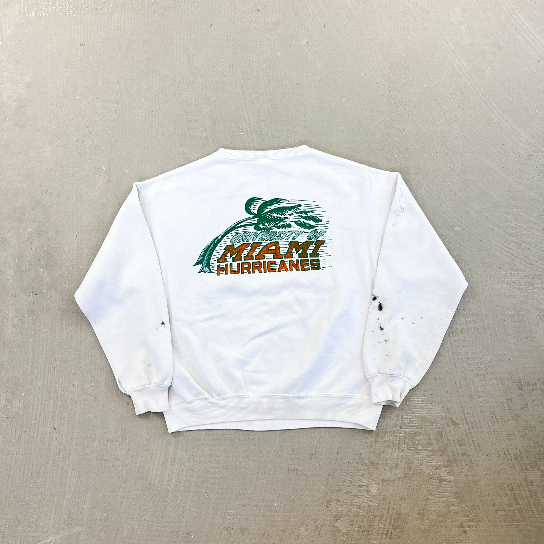 F- Vintage '89 University Of Miami Hurricanes Mascot & Text Lee Crewneck