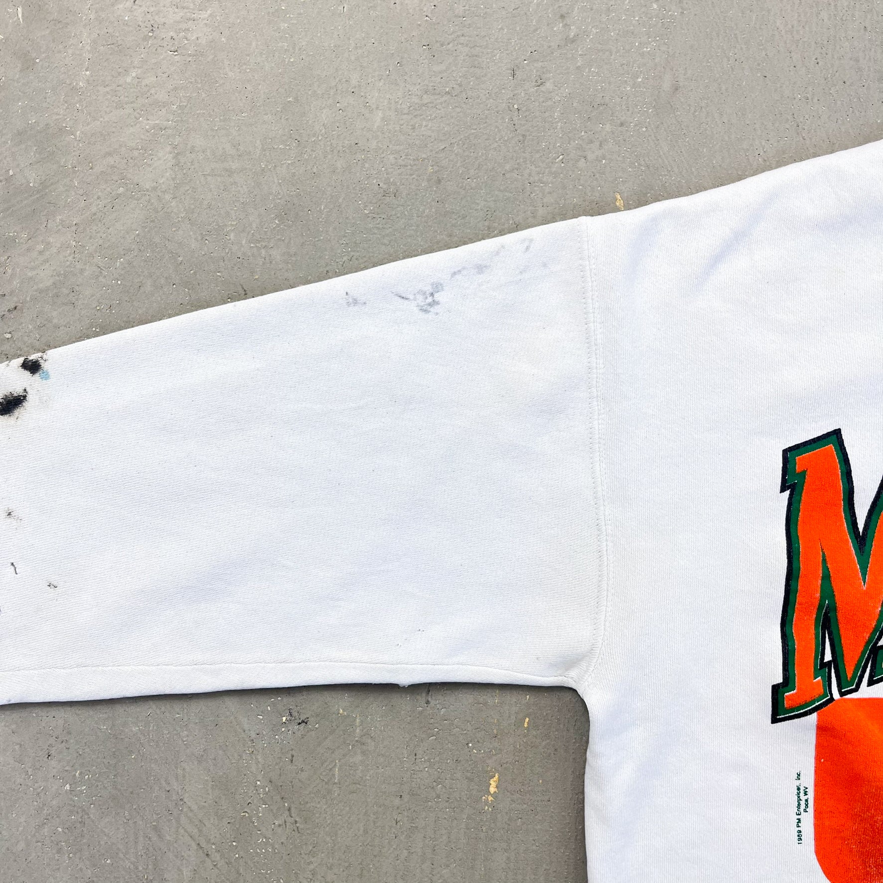 F- Vintage '89 University Of Miami Hurricanes Mascot & Text Lee Crewneck