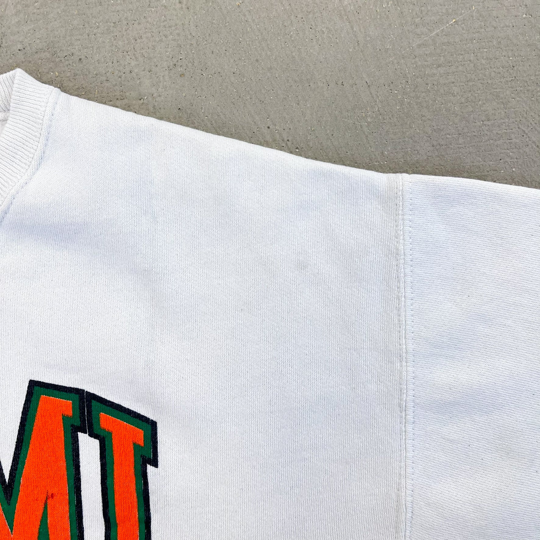 F- Vintage '89 University Of Miami Hurricanes Mascot & Text Lee Crewneck
