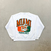 F- Vintage '89 University Of Miami Hurricanes Mascot & Text Lee Crewneck