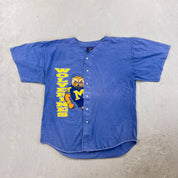 F- Vintage University Of Michigan Wolverines Text & Mascot Baseball Jersey