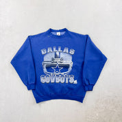 F- Vintage Dallas Cowboys NFL Text & Football Helmet Crewneck