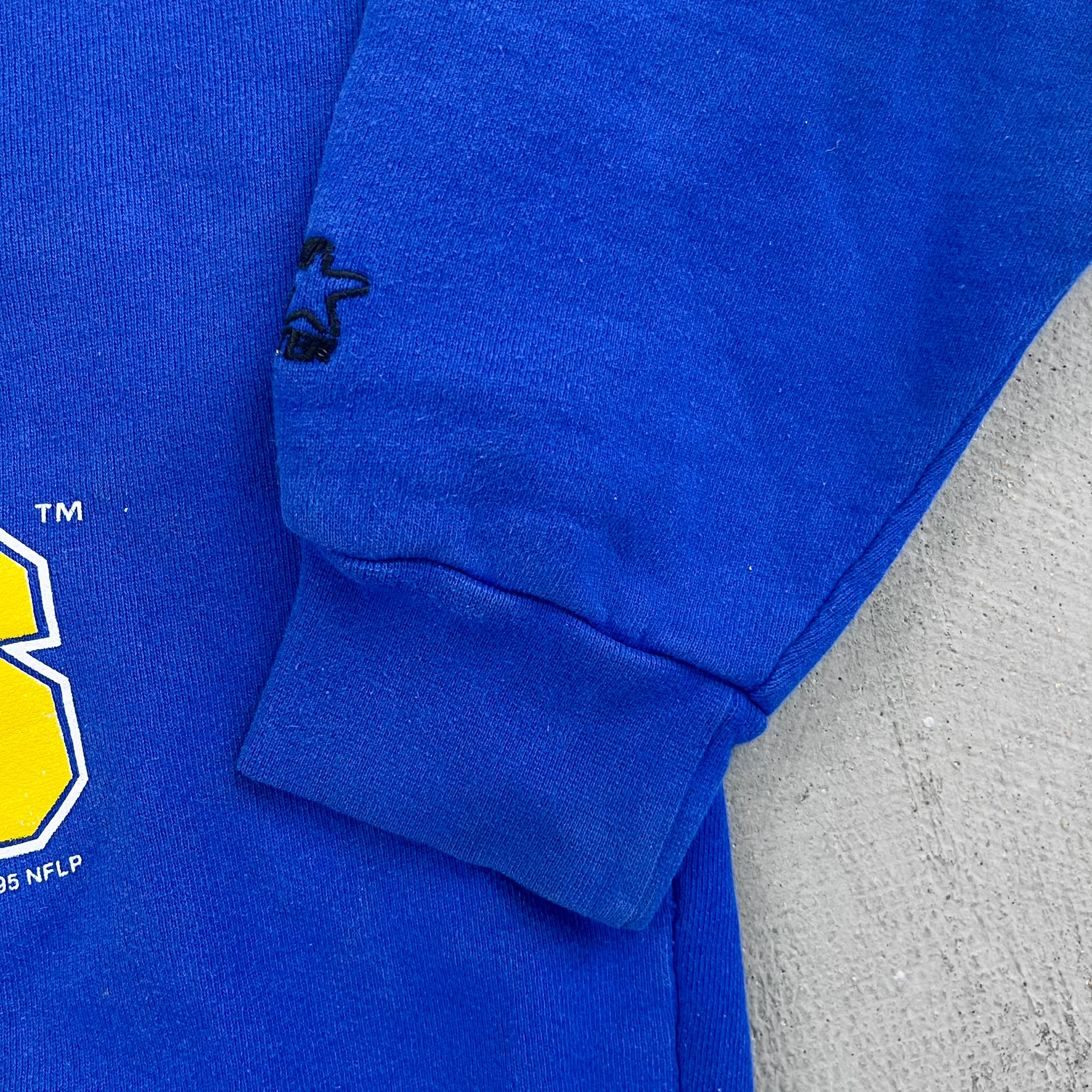 F- Vintage '95 St Louis Rams NFL Starter Embroidered Text Crewneck