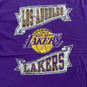 F- Vintage '90 Los Angeles Lakers NBA Logo & Text Single Stitch Tee