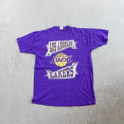 F- Vintage '90 Los Angeles Lakers NBA Logo & Text Single Stitch Tee