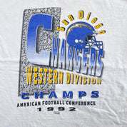 F- Vintage '92 San Diego Chargers NFL Starter Western Division Champions Single Stitch Tee