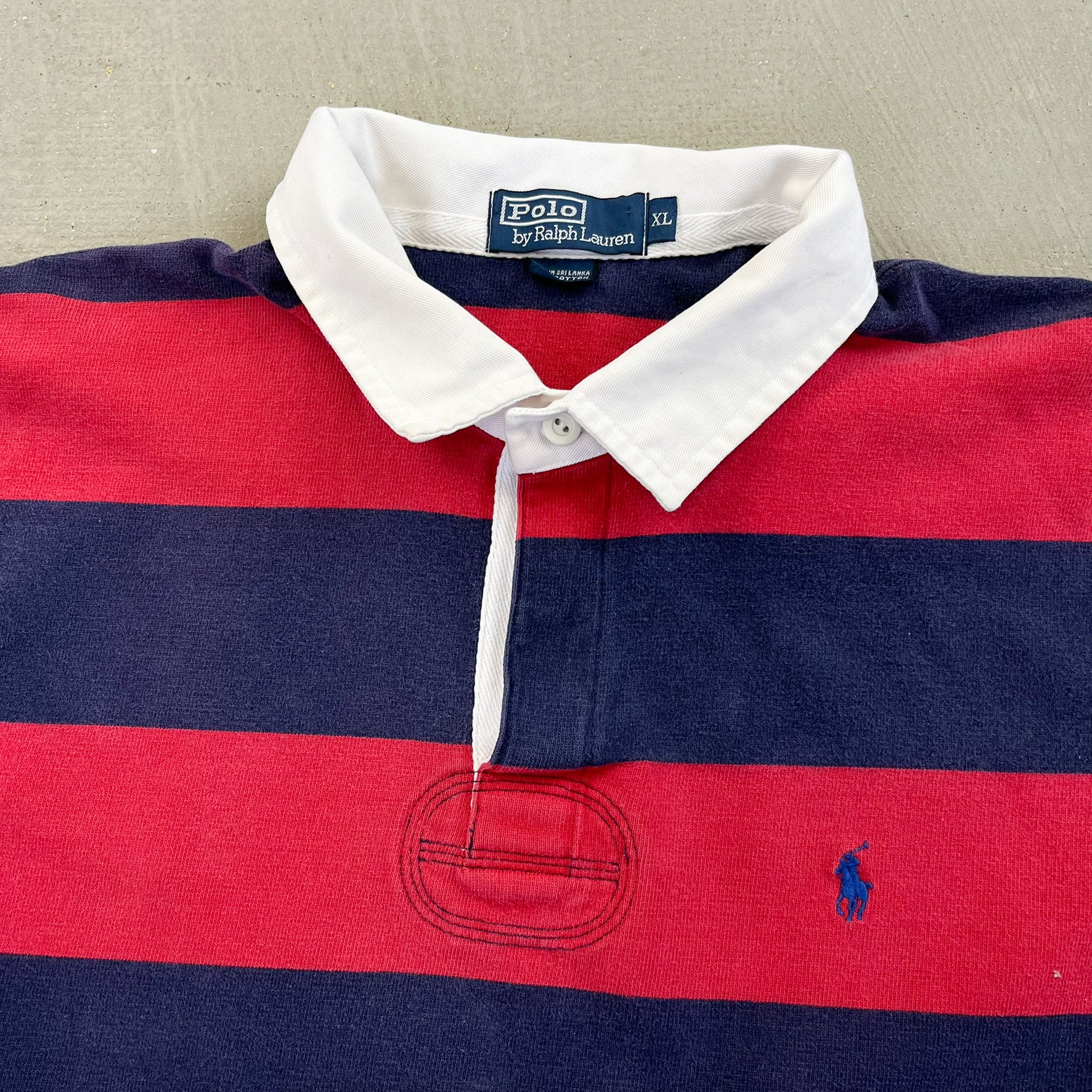 F- Vintage Polo Ralph Lauren Navy/Red Stripped Rugby Shirt