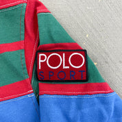 F- Vintage Polo Sport Ralph Lauren Green/Orange/Blue Stripped Rugby Shirt