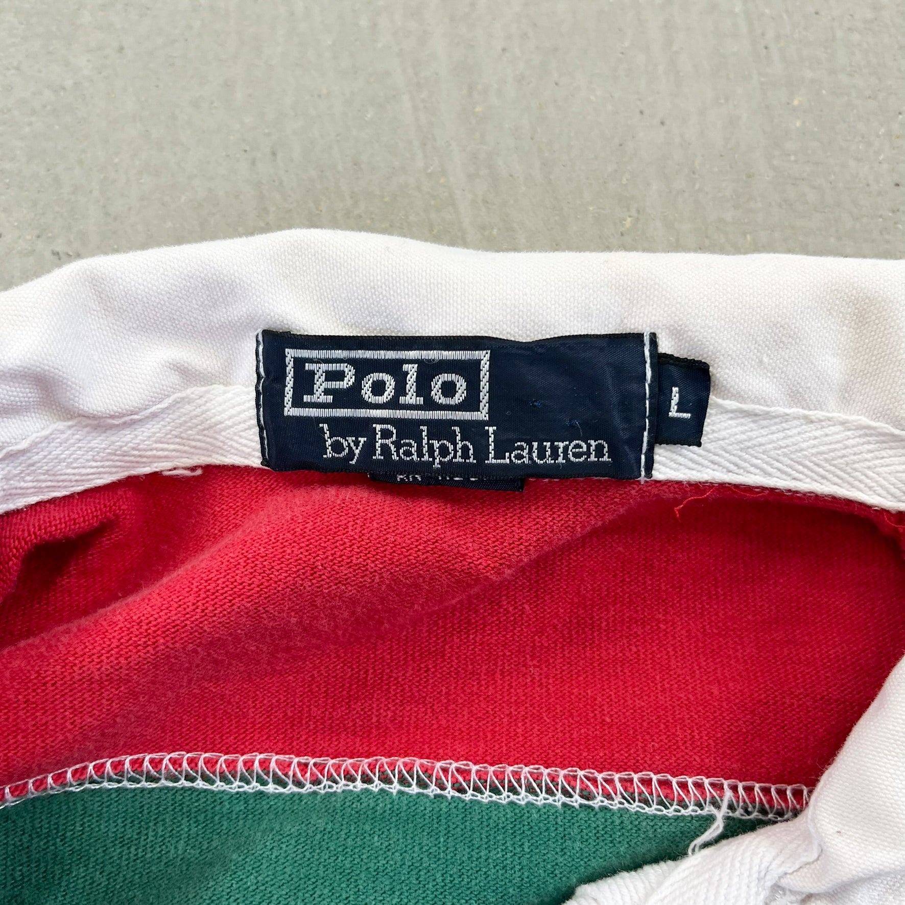 F- Vintage Polo Sport Ralph Lauren Green/Orange/Blue Stripped Rugby Shirt