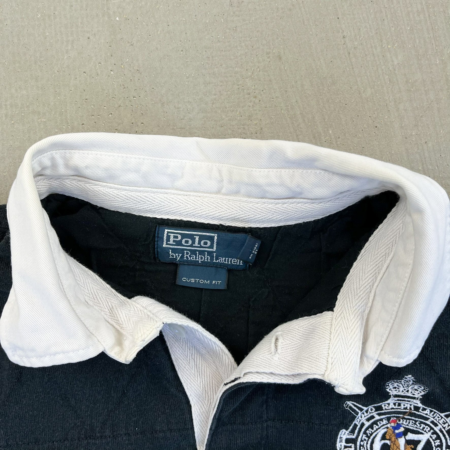 F- Vintage Polo Ralph Lauren Embroidered Crest Black Rugby Shirt