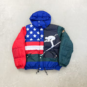 F- Polo Ralph Lauren American Flag & Ski Patchwork Heavy Hooded Winter Jacket