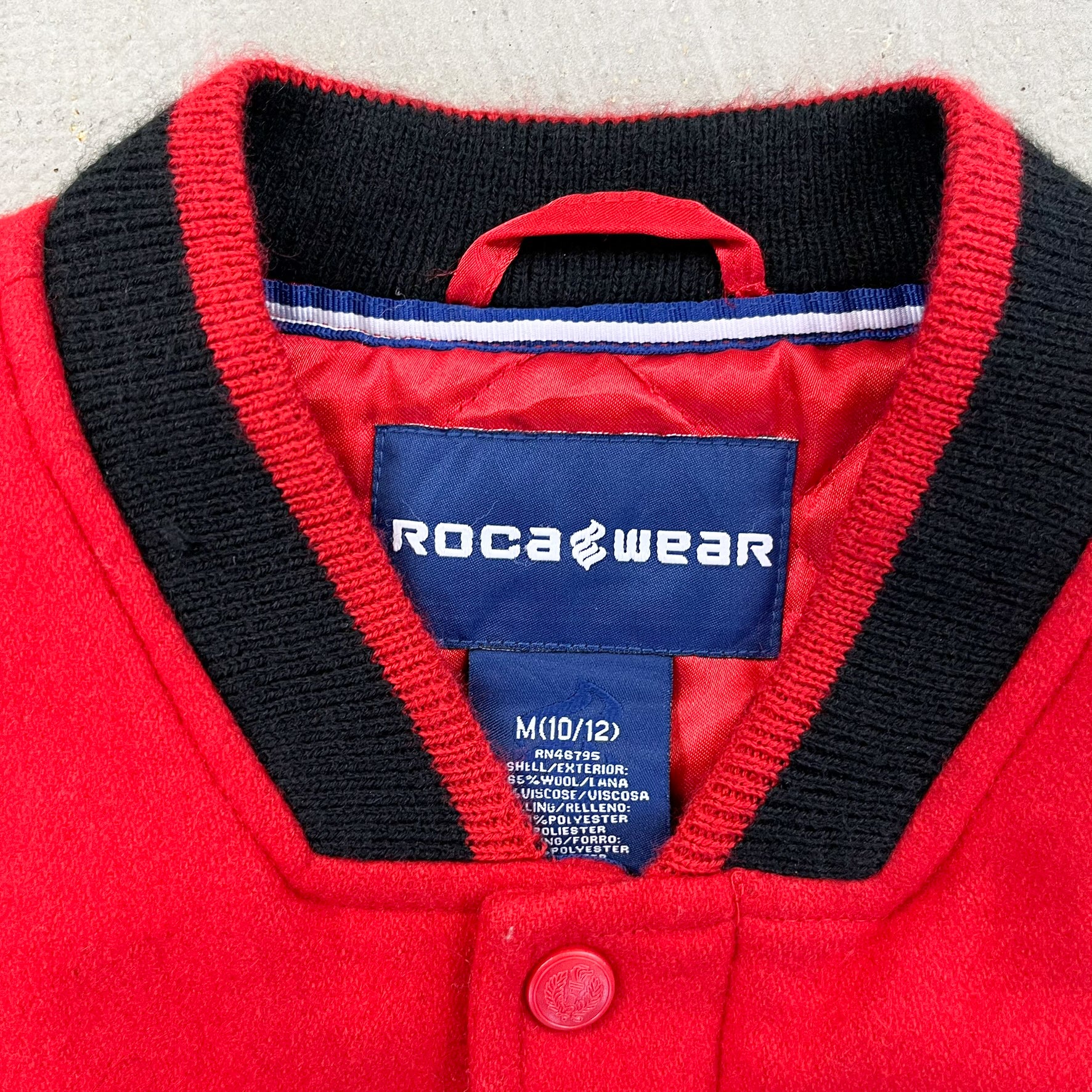 F- Vintage Rocawear Denim Co. Embroidered Text Zip Up Varsity Jacket