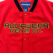 F- Vintage Rocawear Denim Co. Embroidered Text Zip Up Varsity Jacket