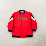 F- Vintage Rocawear Denim Co. Embroidered Text Zip Up Varsity Jacket