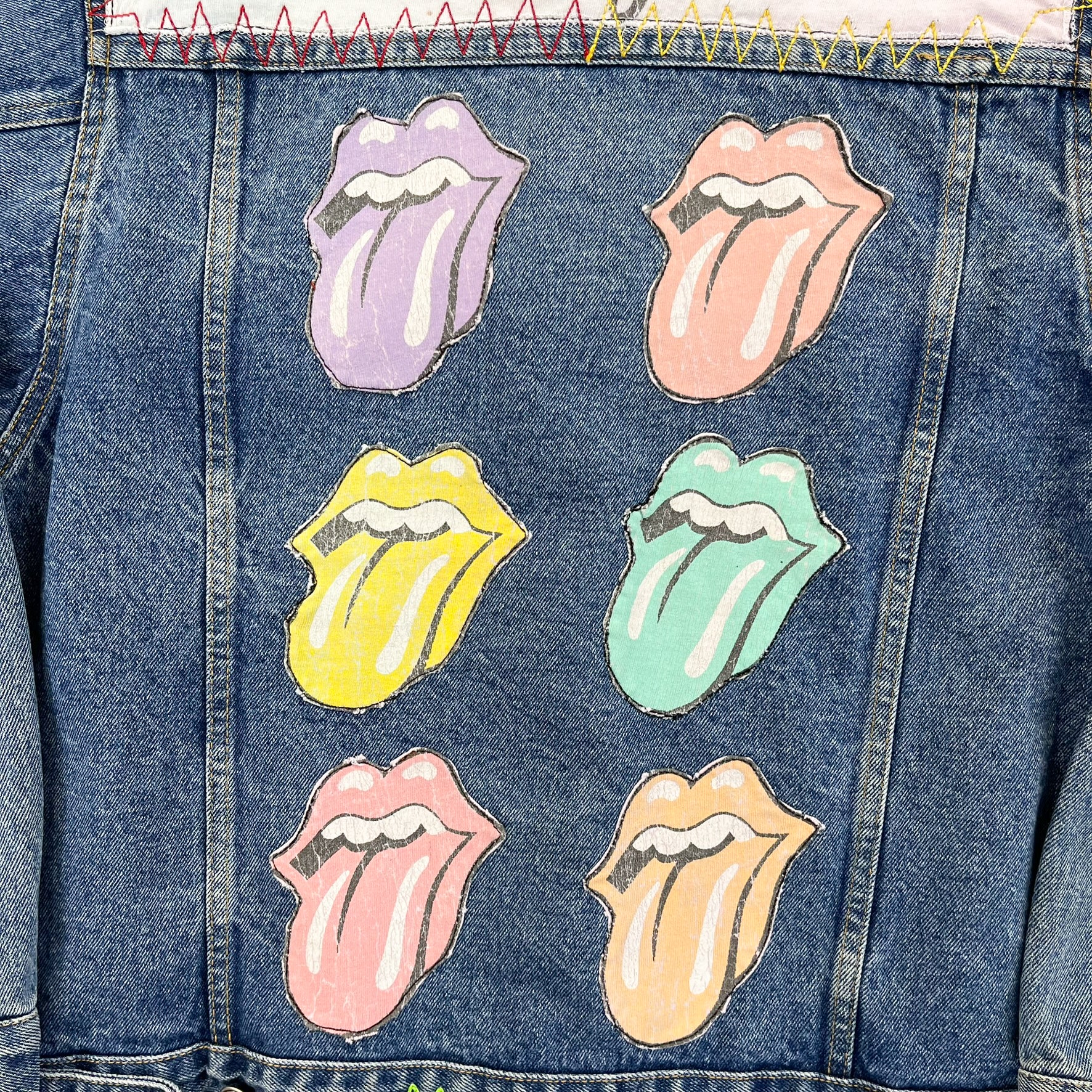 F- HOM Rolling Stones Text & Tongue Logo Reworked Custom Denim Jacket
