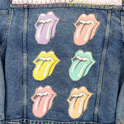 F- HOM Rolling Stones Text & Tongue Logo Reworked Custom Denim Jacket