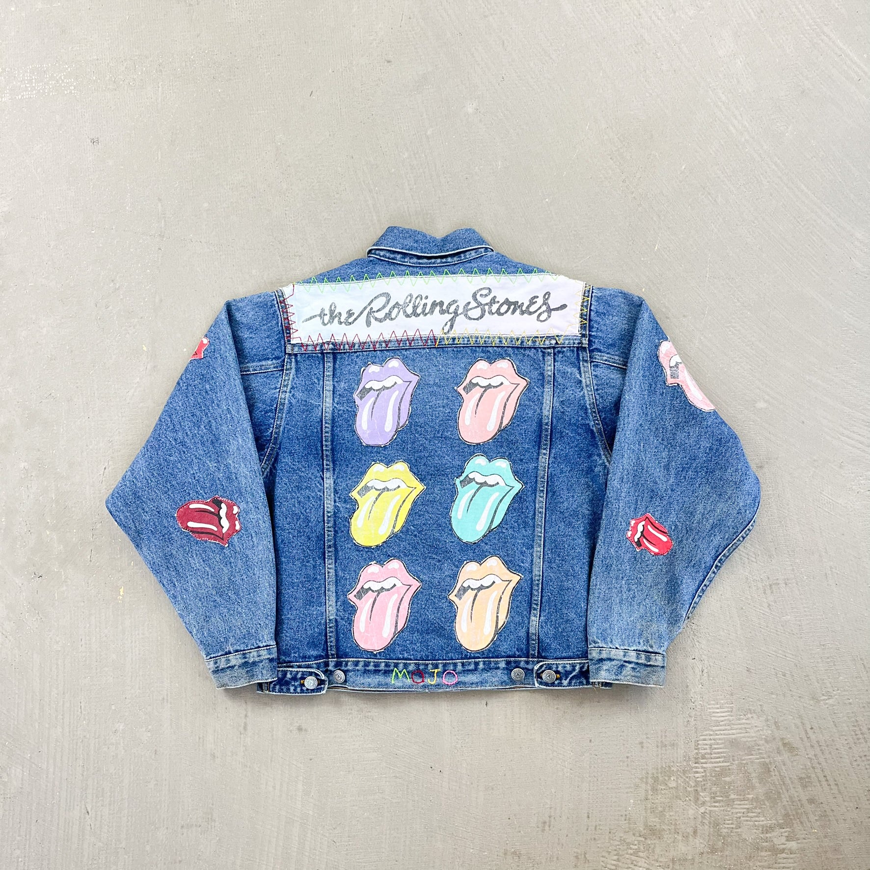 F- HOM Rolling Stones Text & Tongue Logo Reworked Custom Denim Jacket