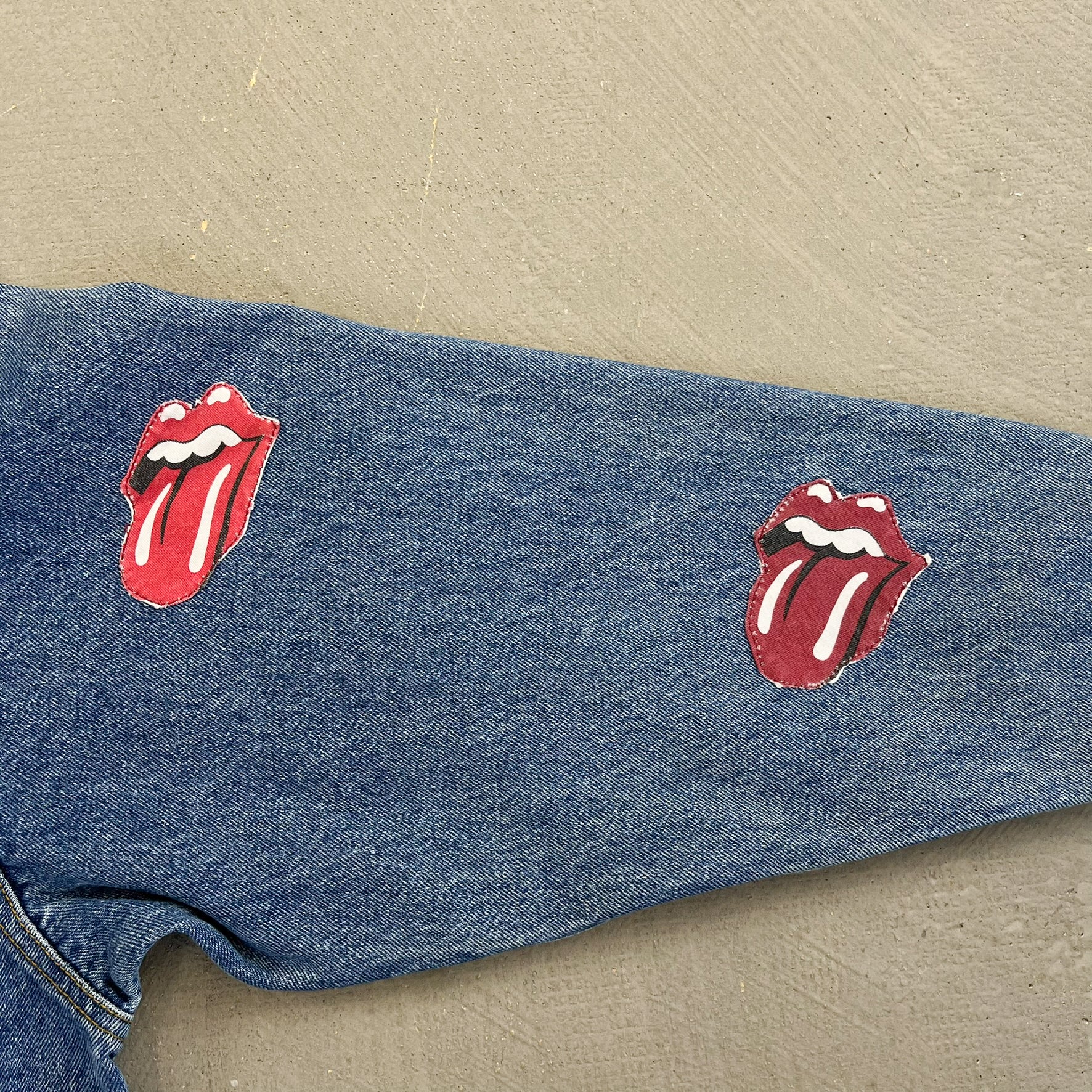 F- HOM Rolling Stones Text & Tongue Logo Reworked Custom Denim Jacket