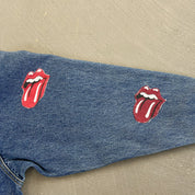 F- HOM Rolling Stones Text & Tongue Logo Reworked Custom Denim Jacket