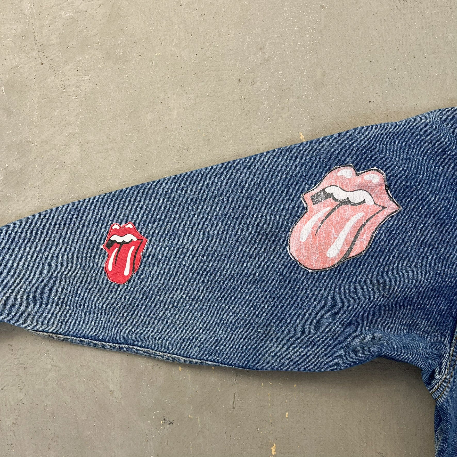 F- HOM Rolling Stones Text & Tongue Logo Reworked Custom Denim Jacket