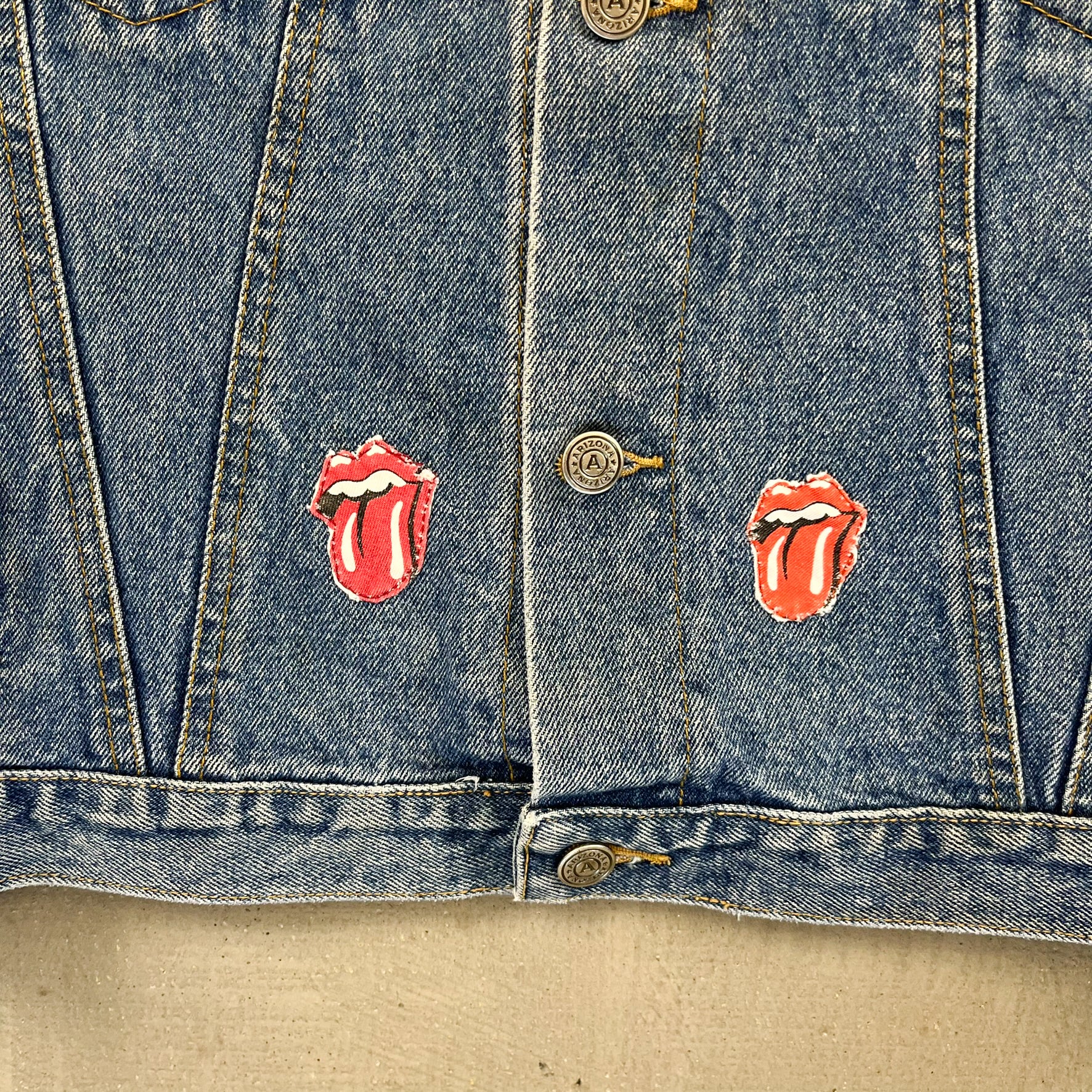 F- HOM Rolling Stones Text & Tongue Logo Reworked Custom Denim Jacket