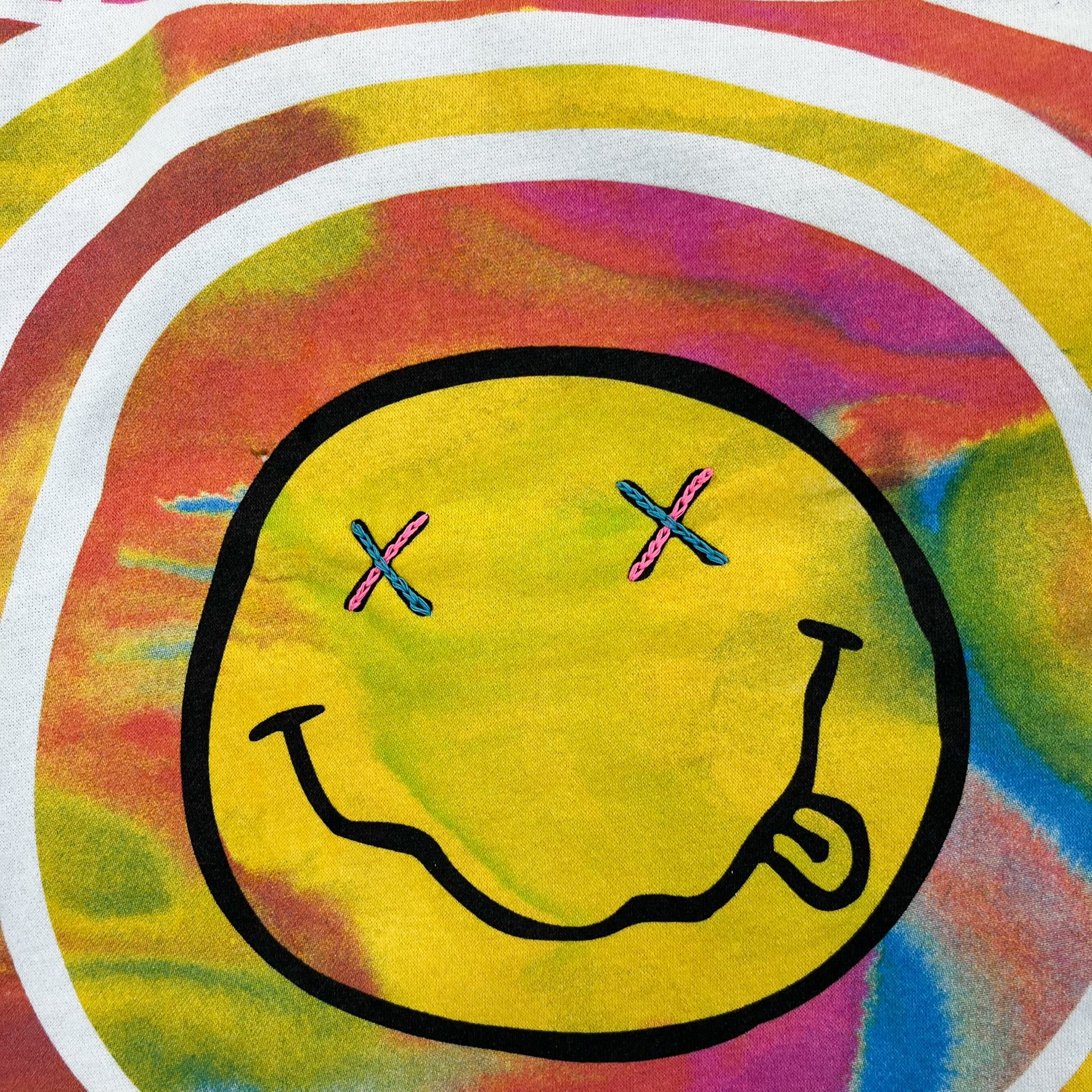 F- HOM Nirvana Text & Smiley Face Reworked Custom Denim Jacket