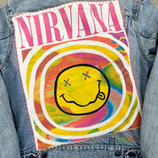 F- HOM Nirvana Text & Smiley Face Reworked Custom Denim Jacket