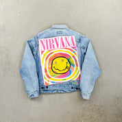 F- HOM Nirvana Text & Smiley Face Reworked Custom Denim Jacket
