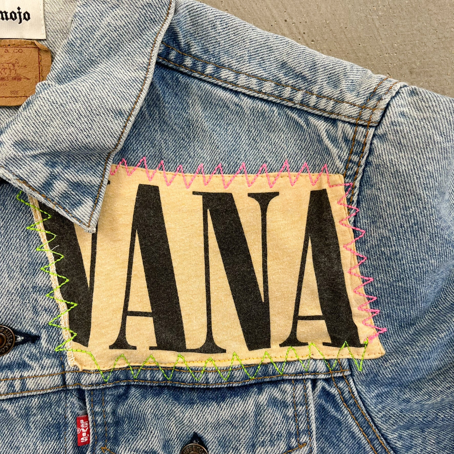 F- HOM Nirvana Text & Smiley Face Reworked Custom Denim Jacket