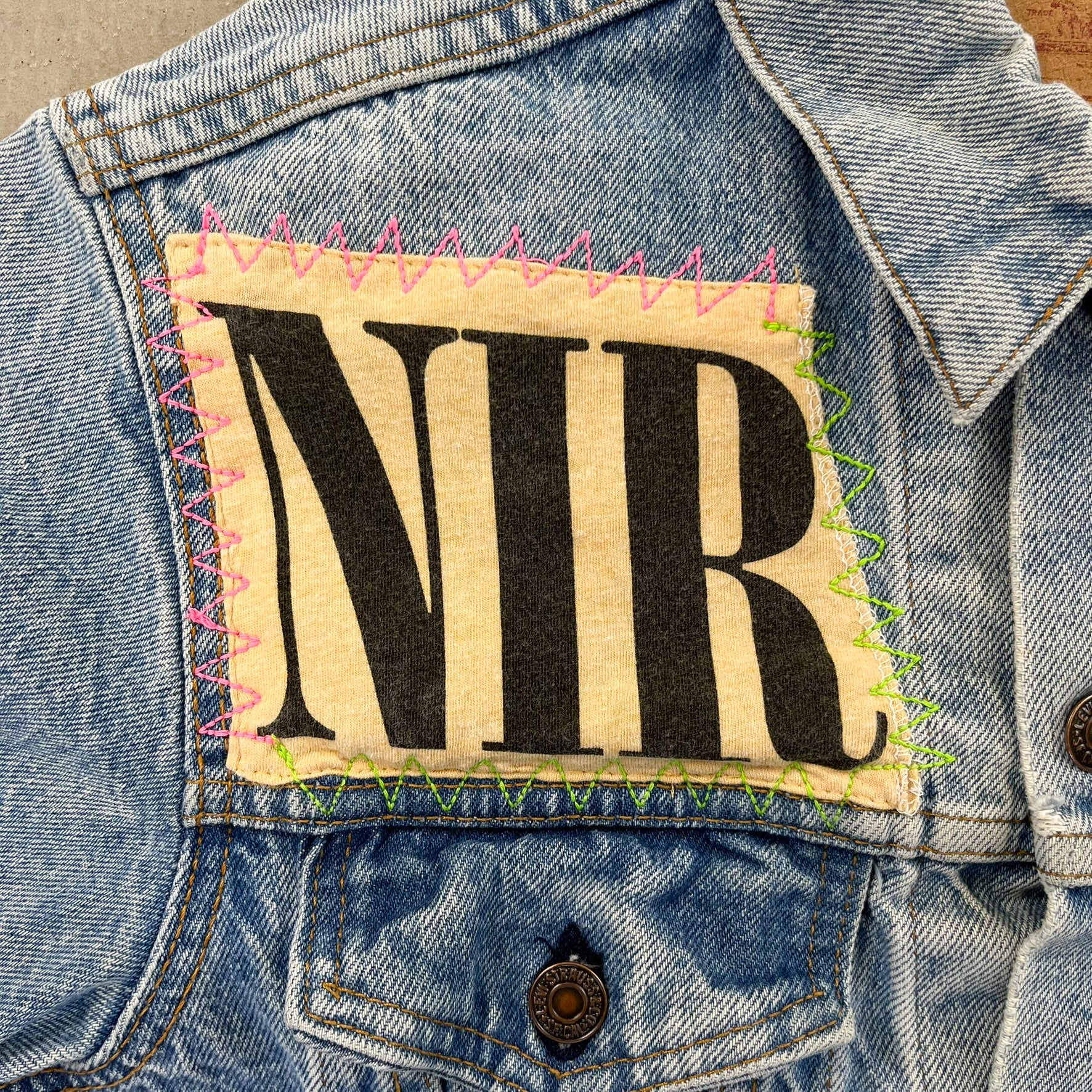 F- HOM Nirvana Text & Smiley Face Reworked Custom Denim Jacket