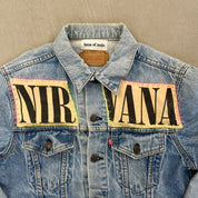 F- HOM Nirvana Text & Smiley Face Reworked Custom Denim Jacket