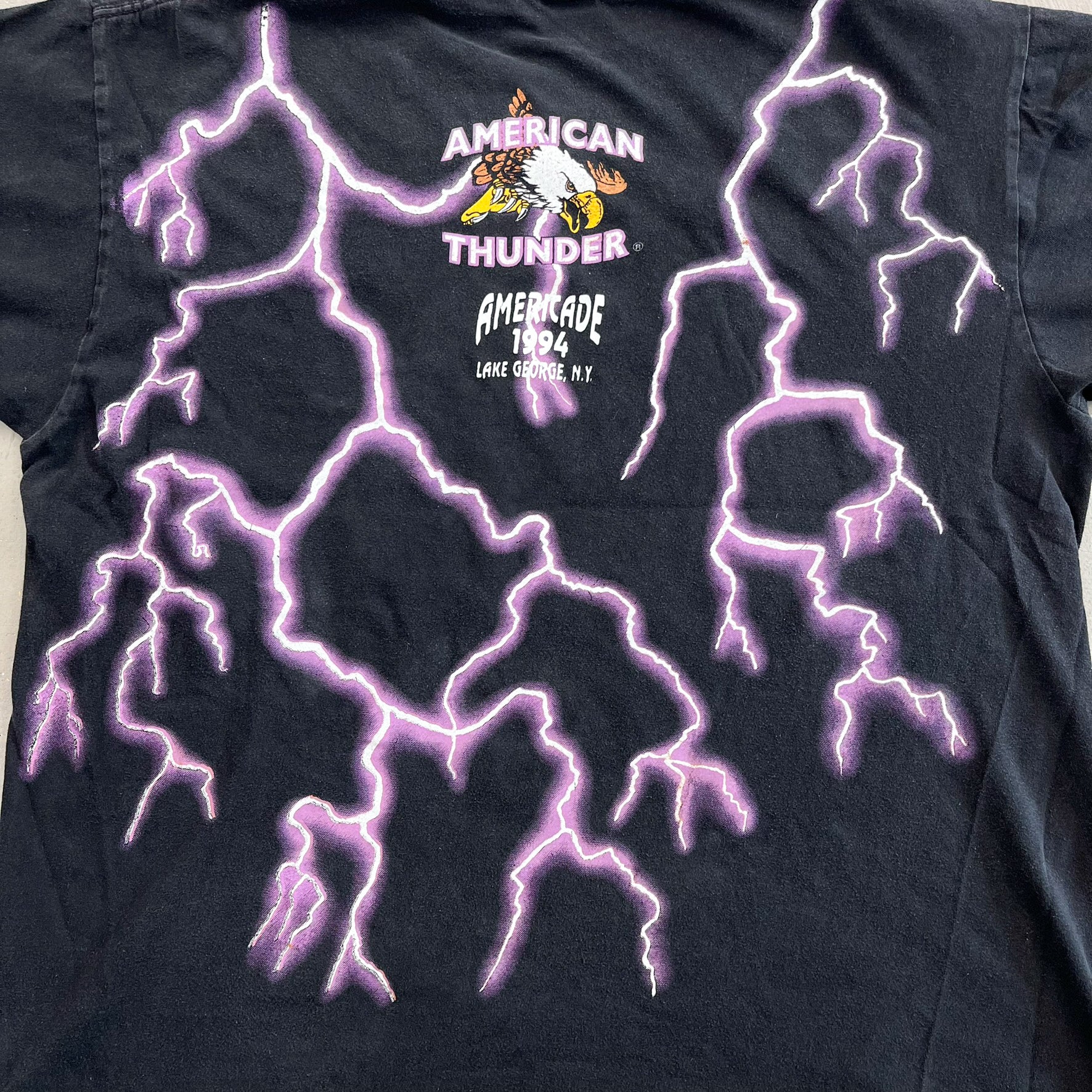 F- Vintage '94 American Thunder Leader Of The Pack Wolves & Motorcycles Purple Thunder Tee